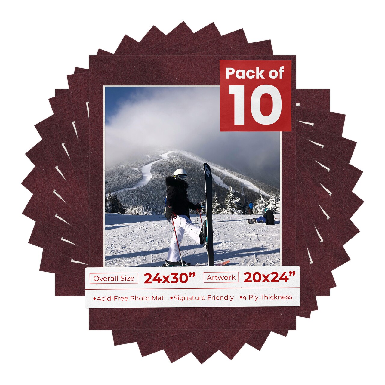 Dark Red Suede Mat Board for 24x30 Frames - Fits 20x24 Photos